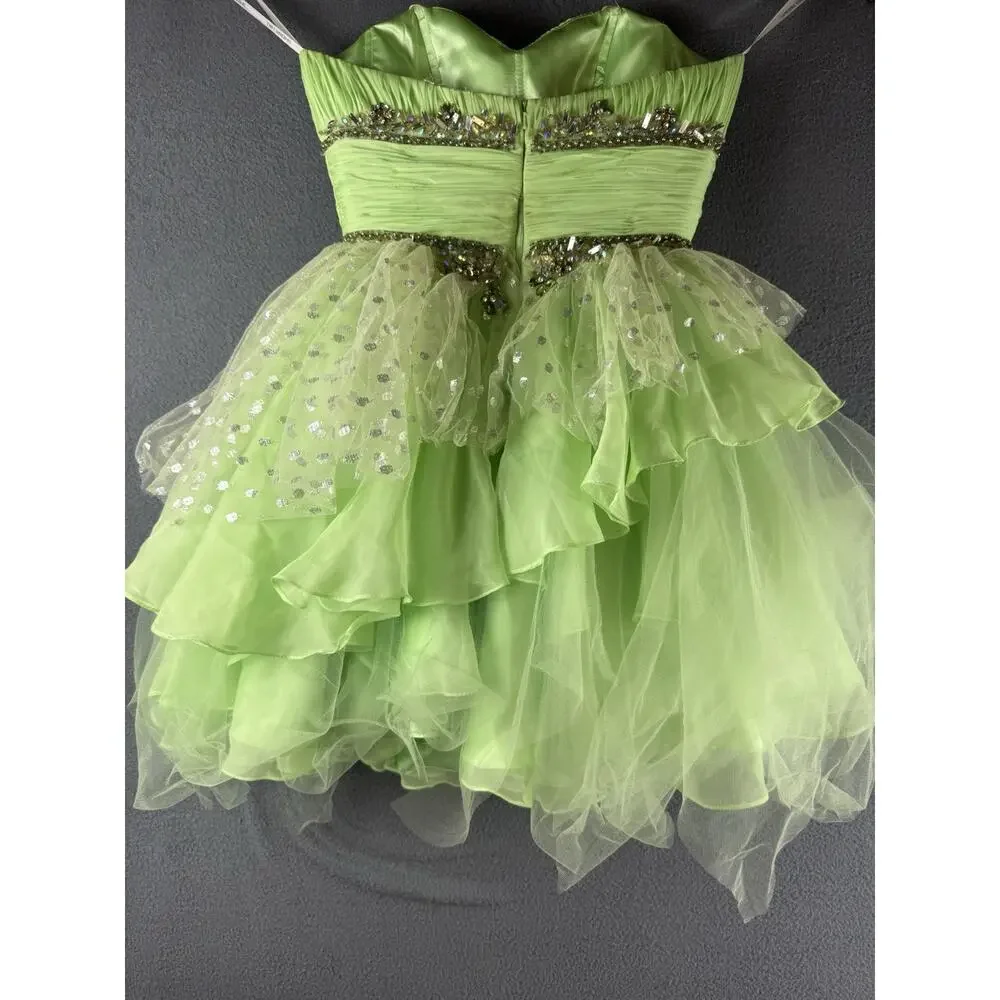 Sherri Hill Prom Dress Size4 Green Rhinestone Tulle Mini Tinkerbell - Picture 9 of 10
